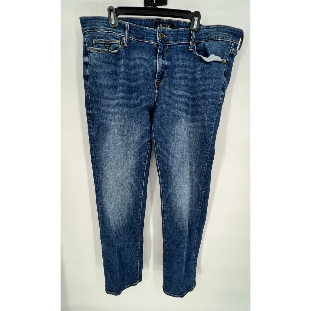 Guess Jeans Brit Rocker Slim Tapered Sz 38x30 Blue Denim Stretch Nice